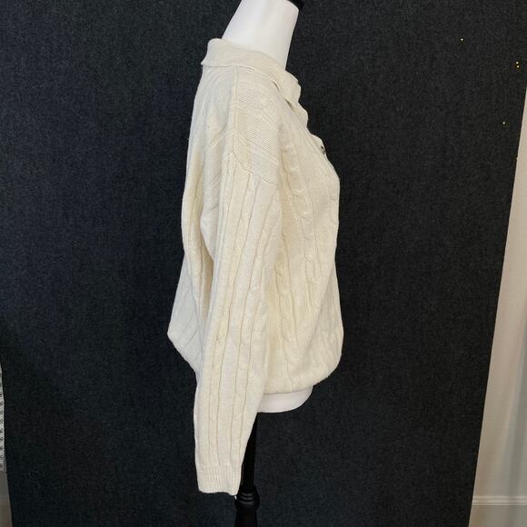 Cabin Creek Cream Cable Knit Sweater Large Vintage Henley 90s - Picture 3 of 10